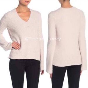 360 Cashmere Emory V-Neck Soft Knit Sweater Cream Alpaca Wool Blend L NWT